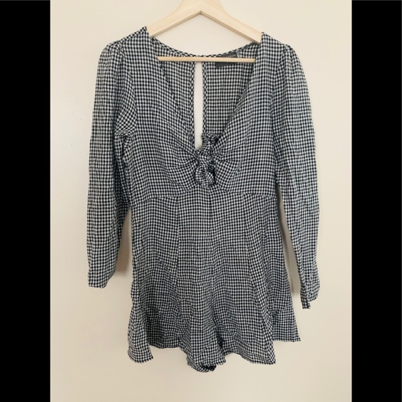 Open Back Gingham Romper - Picture 2 of 5